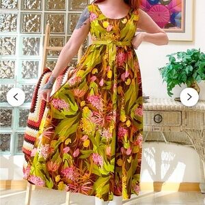 Vintage 1960s Casual Aire Hawaiian Mod Tiki Floral Empire Waist Dress sz. S